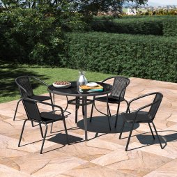 Living and Home 5-Piece Outdoor Tempered Glass Garden Table with Four Rattan Chairs