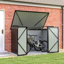Living and Home Charcoal Black Metal Bike & Tool Shed Outdoor Storage Shed for Rubbish Bin with Lockable Double Doors, Ventilated, Gas Strut Lid