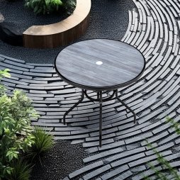 Living and Home 80cm Dia Garden Tempered Glass Wood Grain Coffee Table