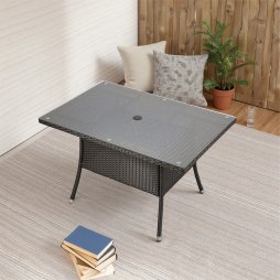 Living and Home 150x90cm Garden Rattan Tempered Glass Top Rectangular Table with Parasol Hole