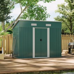 Living and Home 4x8FT Metal Pent Roof Garden Tool Shed, Dark Green