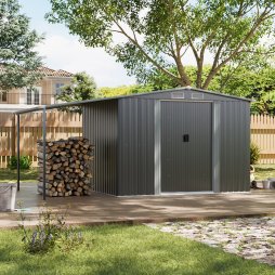 Living and Home 8 x 6 ft Outdoor Metal Storage Shed with Lean-to, Dark Grey