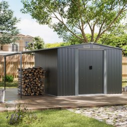 Living and Home Outdoor Metal Storage Shed with Lean-to, Dark Grey