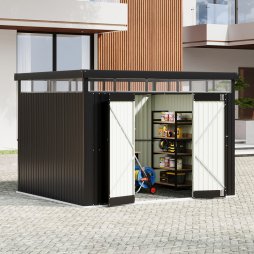 Living and Home 2.6x3x2m Charcoal Black Galvanized Steel Storage Shed with Lockable Doors