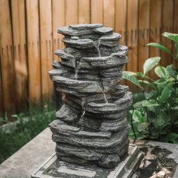 Living and Home Garden Water Feature Outdoor LED Waterfall Electric Fountain Rockery Decor