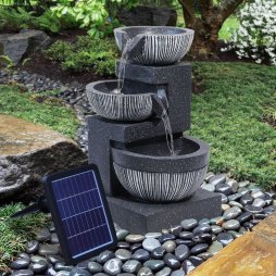 Living and Home Outdoor Water Fountain Rockery Decoration 3 Tier Bowls Solar Powered