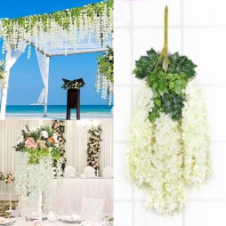 Living and Home 12pcs Artificial White Wisteria Hanging Vines