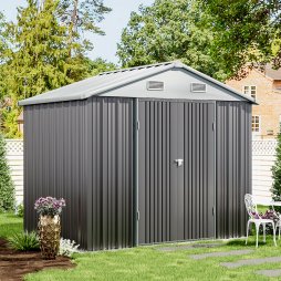 Living and Home 7.83 x 6.1FT Apex Roof Metal Garden Storage Shed with Lockable Door, Grey+White