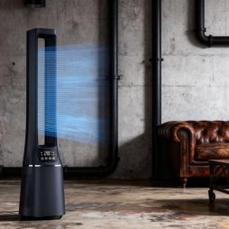 2-in-1 Bladeless Tower Fan with HEPA Filter For Air Purify with Touch Screen LED Display, Dark Blue