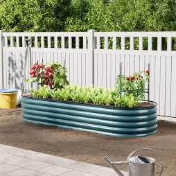 Living and Home 240cm W Garden Planter Oval-Shaped Galvanised Steel Raised Garden Bed, Dark Green
