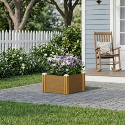Living and Home 54cm W Square Plastic Wood-Grain Raised Garden Bed Planter, Brown Wood Grain