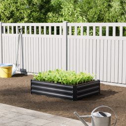 Living and Home 30cm H Rectangular Flower Bed Galvanised Steel Raised Garden Bed, Easy Assembly, Anthracite