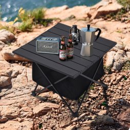 Living and Home Black Aluminum Alloy Portable Roll-Top Camping Table with Storage Basket, 56cm W x 41cm D x 41cm H
