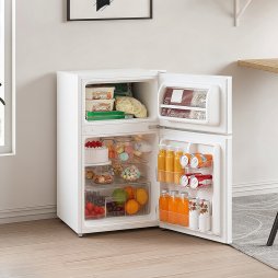 87L Under Counter Fridge Freezer with Removable Shelves, Adjustable Thermostat, Light, White