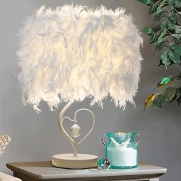 Living and Home Modern Feather Bedside Table Lamp with Metal Base
