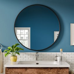 Living and Home 70cm Black Nordic Round Bathroom Framed Mirror Wall Hanging, Moisture-Resistant Design, Anti-Fog Metal Frame