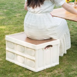 Living and Home 35L Collapsible Outdoor Camping Storage Box Folding Container with Sturdy Wooden Tabletop