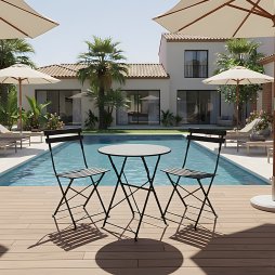 Living and Home 3-Piece Outdoor Folding Bistro Set, Table & Chairs Set, Black