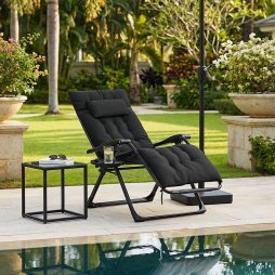 Living and Home Zero Gravity Outdoor Recliner with Seat Cushion & Headrest, Black