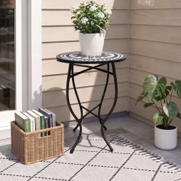 Living and Home Outdoor Mosaic Accent Side Table Round Plant Stand, 36cm Dia x 54cm H