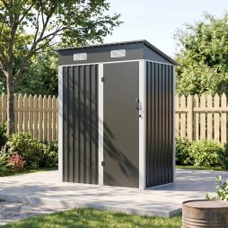 Living and Home 4.92x2.95ft Outdoor Metal Storage Shed, Pent Roof Garden Tool House with Lockable Door, Vents, Black & White