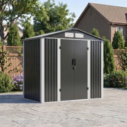 Living and Home 5.91x3.94ft Apex Roof Metal Storage Shed, Outdoor Garden Tool House with Lockable Double Doors & Vents, Black & White