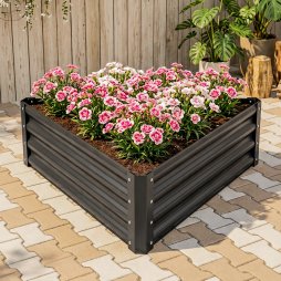Living and Home Triangular Galvanised Steel Raised Garden Bed Dark Grey, 93.5cm W x 80cm D x 29cm H