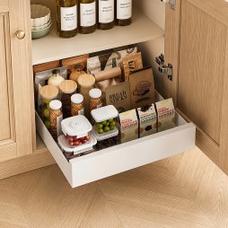 Living and Home White No Drill Pull Out Cabinet Organiser Drawer, 35cm (W) x 43cm (D) x 8cm (H)
