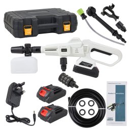 Living and Home 21V Cordless Handheld Pressure Washer Cleaner with 2 Batteries, White+Black