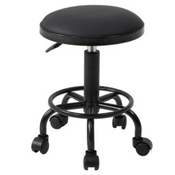 Living and Home Height-Adjustable PU Leather Round Salon Rolling Stool