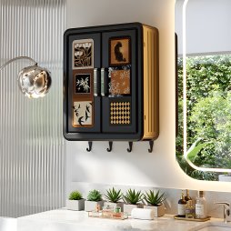 Living and Home Foldable Wall-Mounted Bathroom Storage Cabinet with Doors