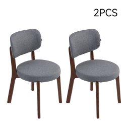 Living and Home 2Pcs Grey Upholstered Dining Chairs, Walnut Rubber Wood Frame Kitchen Side Chairs