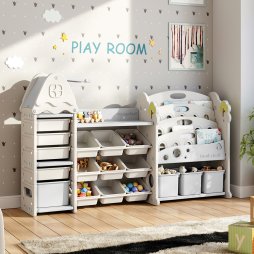 Living and Home Kids Large Plastic Toy Storage Organizer and Bookshelf Combination