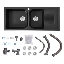 Living and Home Double Bowl Quartz Resin Composite Kitchen Sink with Waste Kit