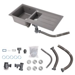 Living and Home Modern Quartz Resin Composite Kitchen Sink with Waste Kit, 100cm W x 50cm D x 20.5cm H, Graphite Grey
