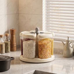 Living and Home 360° Rotating Grain Dispenser Storage Container with 5 Compartments, Airtight Food Storage Container