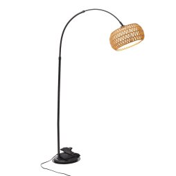 Boho Rattan Arc Floor Lamp with Remote Control
