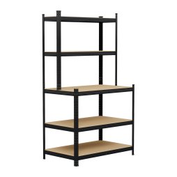 Living and Home 5-Tier Black Galvanized Steel Storage Shelving Unit, Adjustable Heavy Duty Garage Rack with 33mm Boards, 175KG Per Layer Load Capacity