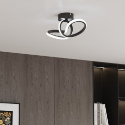 Living and Home 28cm Black Abstract Twisted Loop LED Ceiling Light, 20W 6500K Cool White Flush Mount Hallway Lamp Made of Aluminum & Silicone