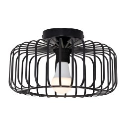 Living and Home Black Metal Wire Cage Flush Mount Ceiling Light, E27 Single Lamp Holder Industrial Ceiling Lamp with 3 Color LED Bulb, Wall Controlled Lighting Fixture