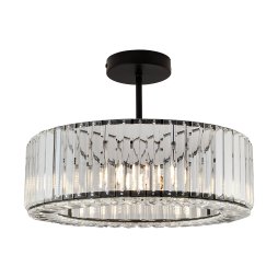 Living and Home 35cm Round Black 3-Light Crystal Flush Mount Ceiling Light, Metal Frame Vertical Crystal Ceiling Lamp with E27 Sockets, Max 40W Per Bulb, Bulbs Not Included