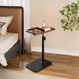 Living and Home 57-85cm Height Adjustable Side Table in Walnut, 360° Rotatable Tilt E1 MDF Top End Table with Black Iron Frame