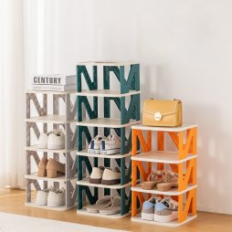 Living and Home 4-Tier Narrow Plastic Shoe Rack in Grey