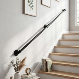 Living and Home 1.5M Matte Black Industrial Pipe Stair Handrail, 32mm Diameter Galvanized Steel Wall Mount Stair Rail