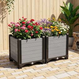 60cm W Rectangular Plastic Raised Garden Bed Planter Box with Water Reservoir