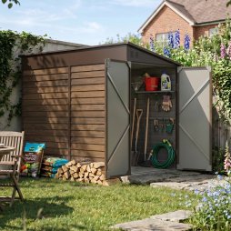 Living and Home 4.71 x 8.86FT Metal Pent Roof Garden Storage Shed, Brown Wood Grain