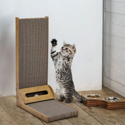 Corrugated L-shaped Cat Scratcher with Toys
