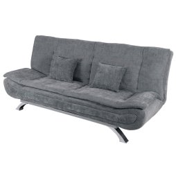 Living and Home Grey Linen Convertible Sofa Bed, Curved Shell Shaped Sleeper Sofa with Metal Legs and 2 Throw Pillows