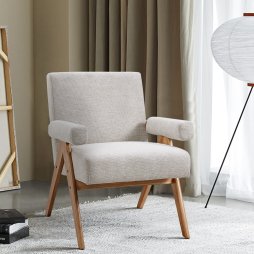 Linen Upholsteried Armchair with Wooden Legs