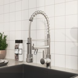 Dual Spout Swivel Kitchen Faucet with LED Light
